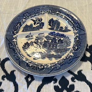 Vintage Blue Willow grill plate with Made in Japan on the back.